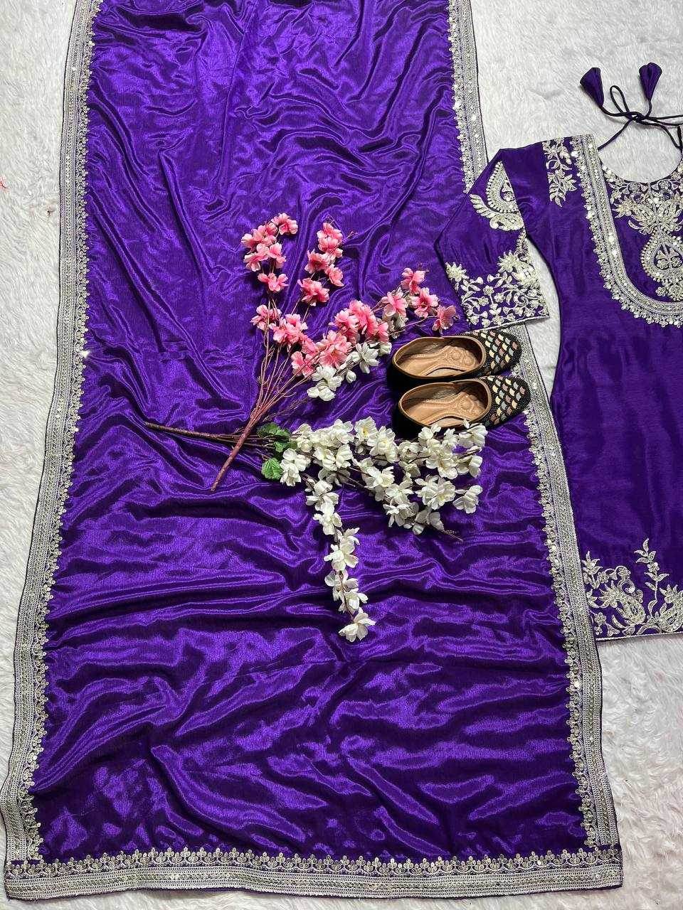 Chinon Silk Ladies Embroidery Designer Suit - MYLUXURY LANE ENTERPRISE